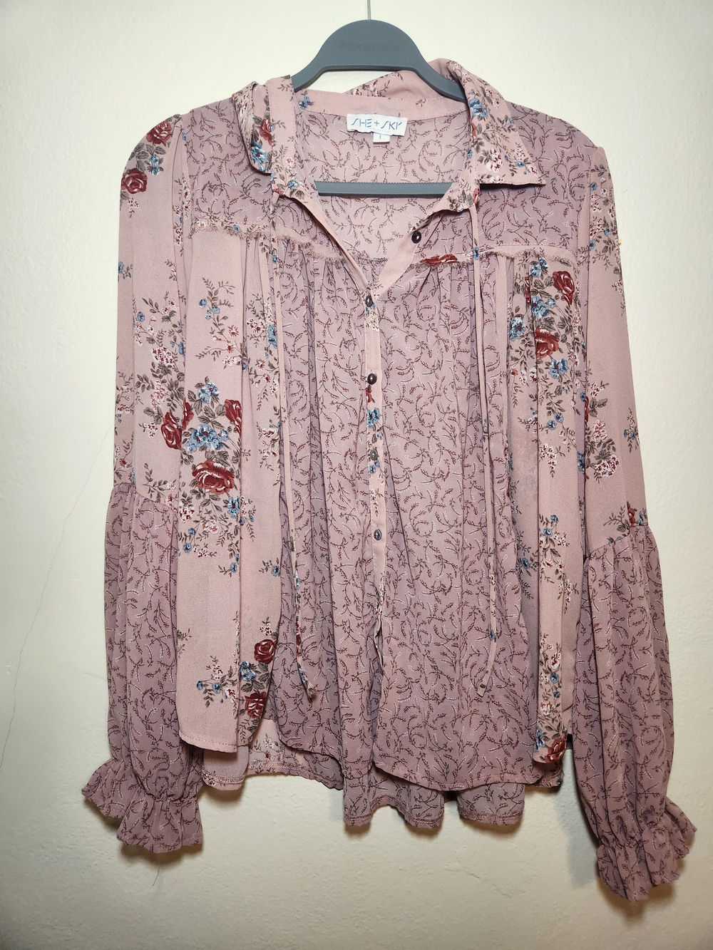 Floral Button-Front Blouse in Dusty Rose